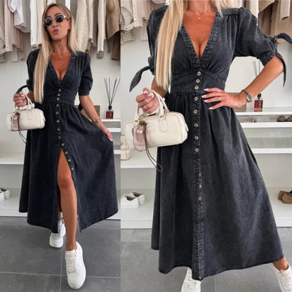 Women's Fashion Long Sleeve Loose Denim Button Dresses