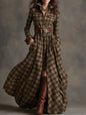 Women's Large French Retro Grid Slim Irregular Dresses