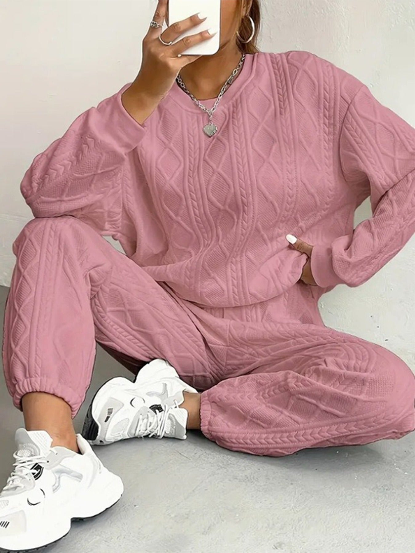 Women's Fashion Jacquard Thread Casual Two-piece Female Suits