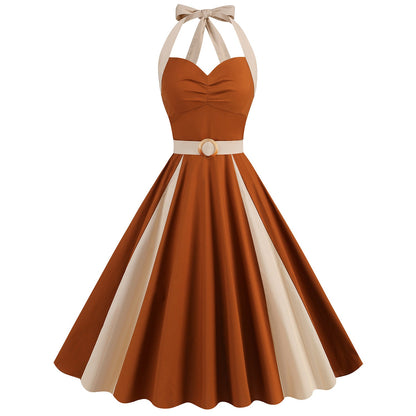 Women's Mid-length Younger Fashion Halter Large Swing Dresses