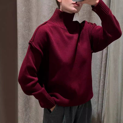 Women's Patchwork Turtleneck Casual Lazy Thickened Pullover Sweaters