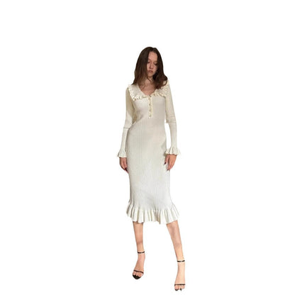Commuter Lady Ruffled Vintage Knitted Dress Dresses