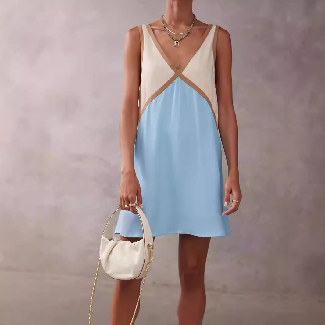 Women's Summer Loose-fitting Sleeveless Shirt Color Matching Dresses