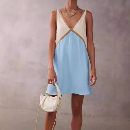 Women's Summer Loose-fitting Sleeveless Shirt Color Matching Dresses