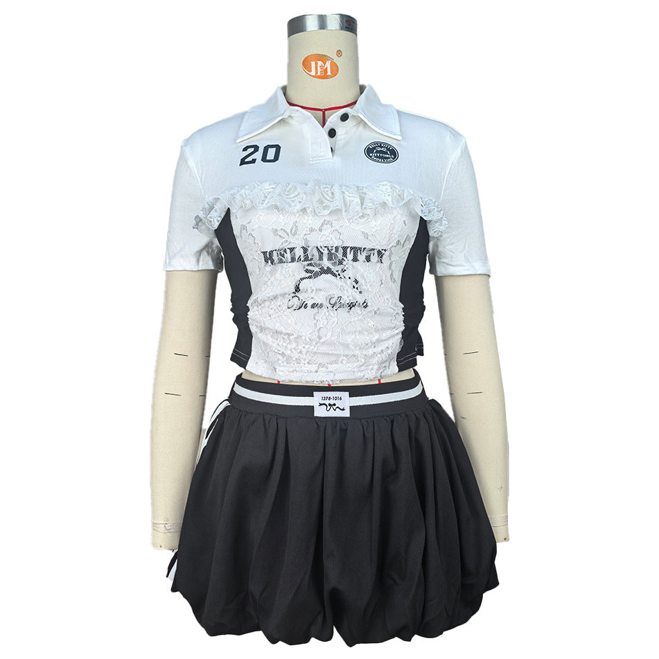 Women's Letter Printing Series Button Waist Fluffy Suits