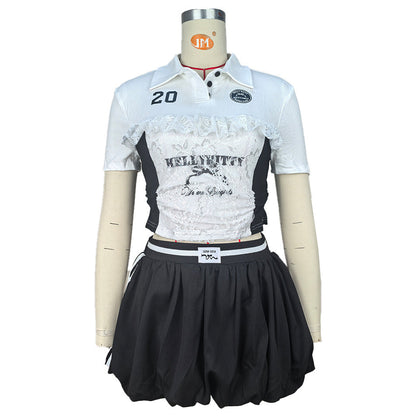 Women's Letter Printing Series Button Waist Fluffy Suits