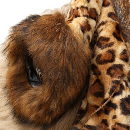 Women's Fox Fur Mid-length Big Collar Leopard Coats