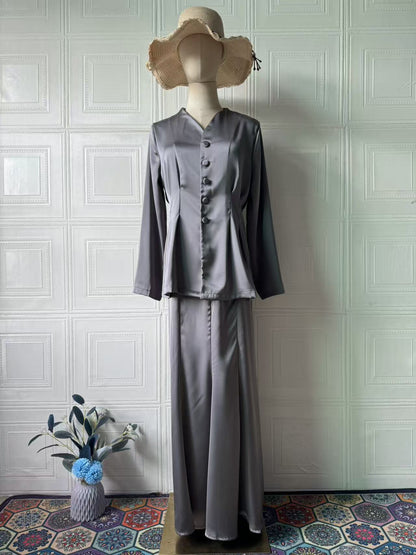 Women's Solid Color Long-sleeved Long Dress Graceful Suits