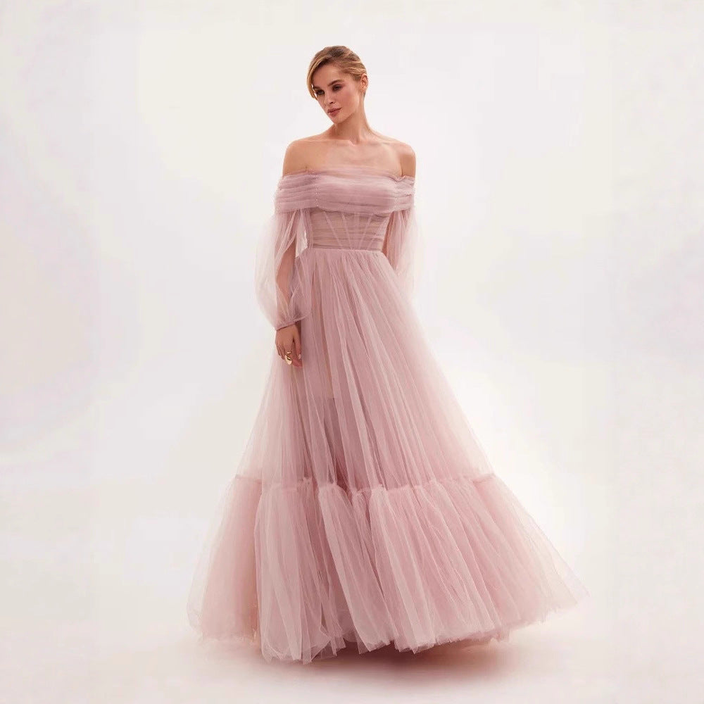 Women's Long Mesh Sleeve Dress Tulle Dresses