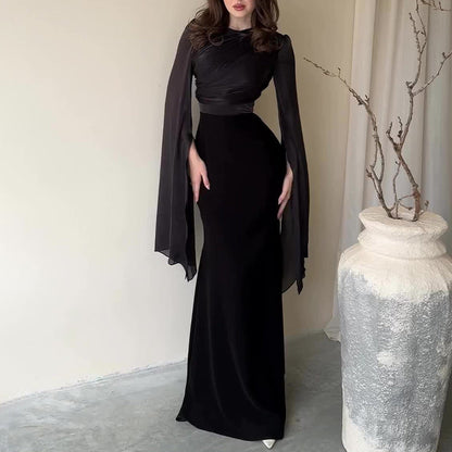 Solid Color Stitching Big Swing Sleeve Dresses