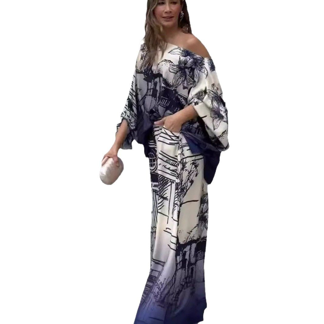 Printed Fashion Long Sleeve Batwing Shirt Suits
