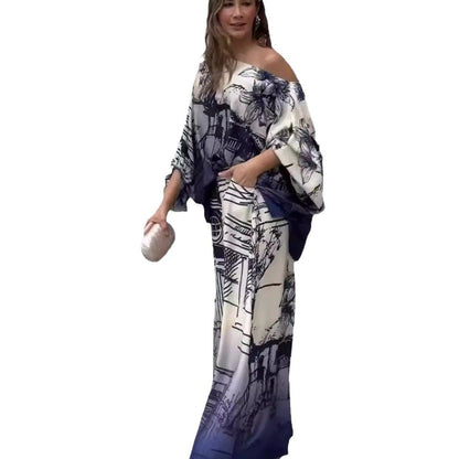 Printed Fashion Long Sleeve Batwing Shirt Suits