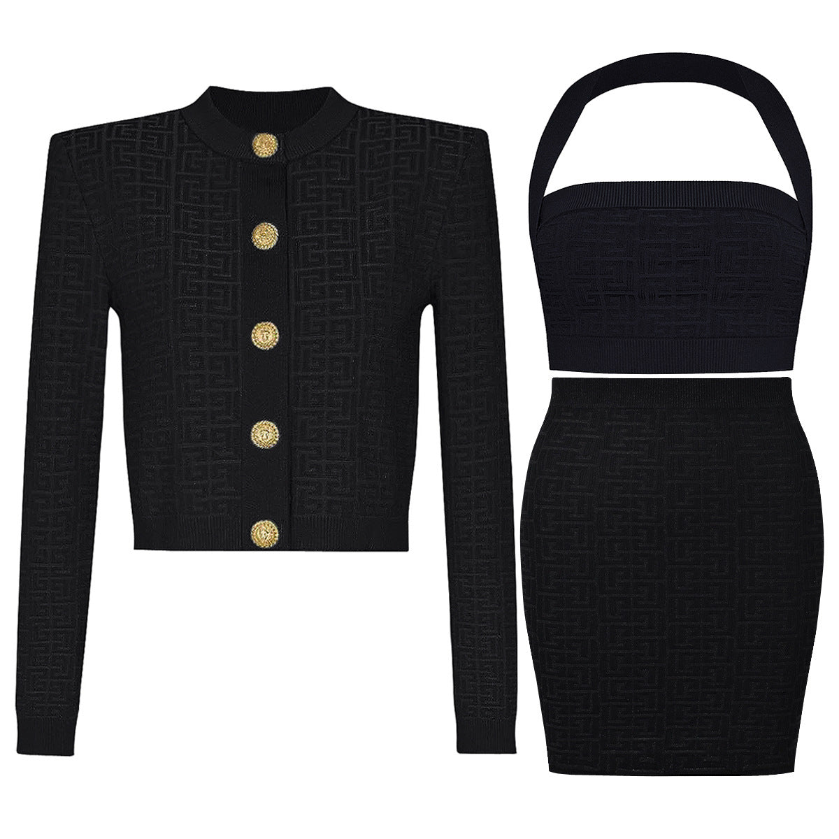 Women's Glamorous Beautiful Fashionable Knitted Three-piece Suits