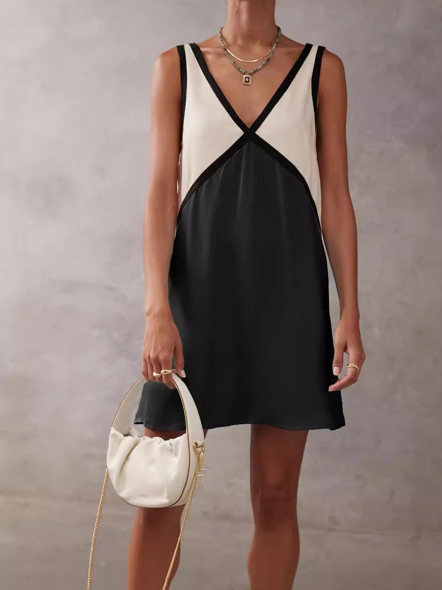 Women's Summer Loose-fitting Sleeveless Shirt Color Matching Dresses
