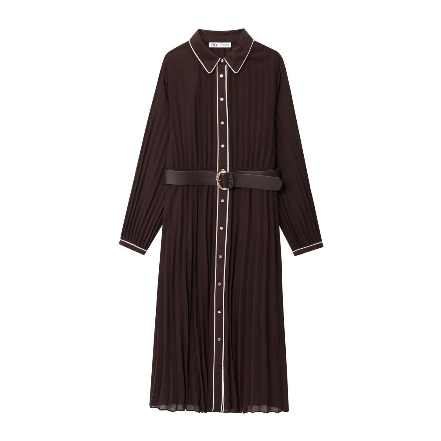 Women's Autumn Temperament With Belt Pleated Midi Dresses