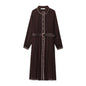 Women's Autumn Temperament With Belt Pleated Midi Dresses