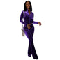Women's Solid Color Gold Veet Stand Collar Suits