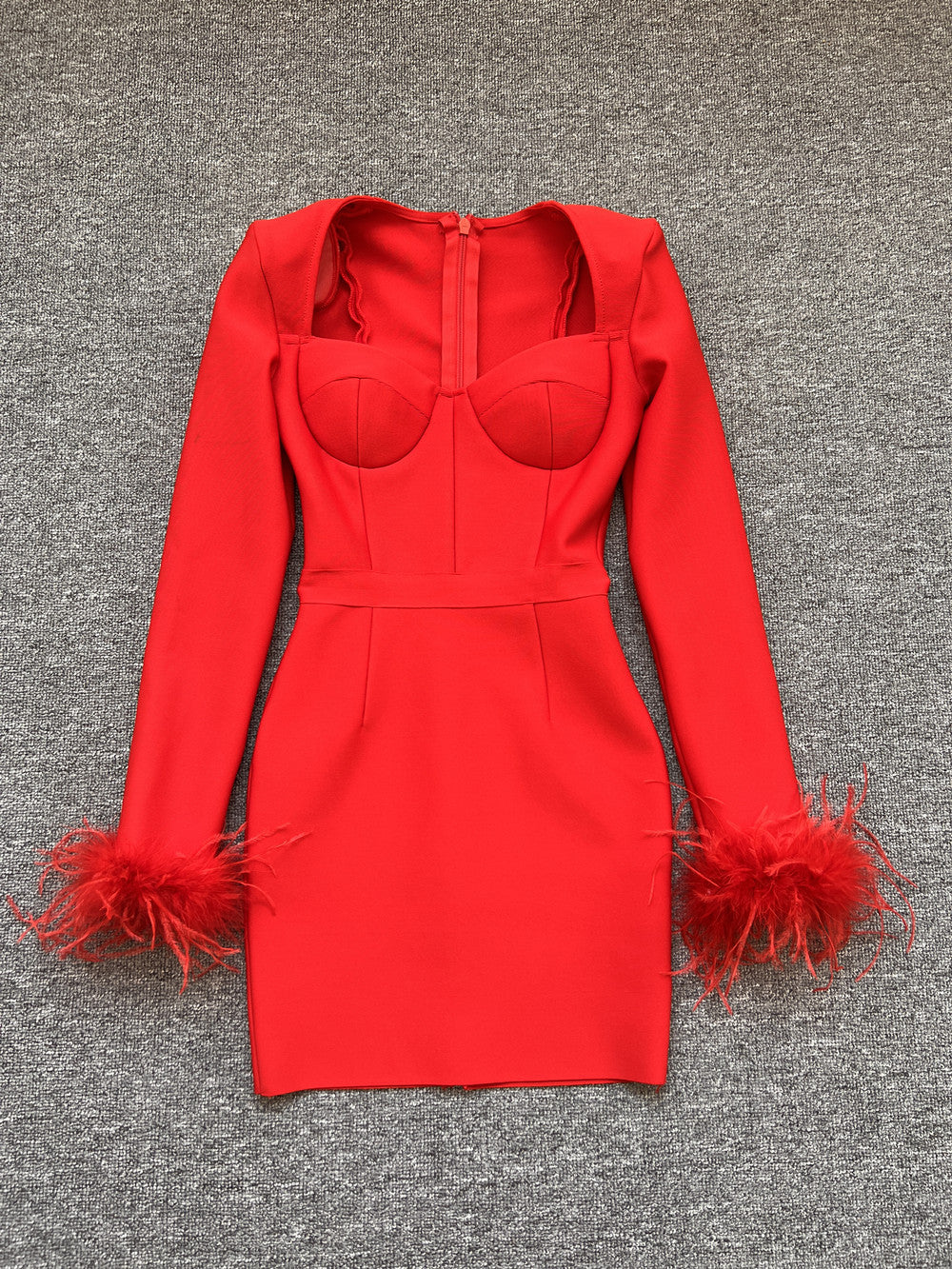Women's Fashion Temperament Long Sleeve Tight Feather Dresses