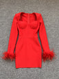 Women's Fashion Temperament Long Sleeve Tight Feather Dresses