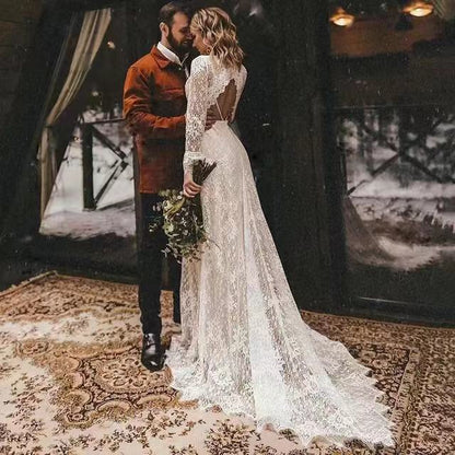 Women's Long Sleeve French Retro Light Dress Wedding Dresses
