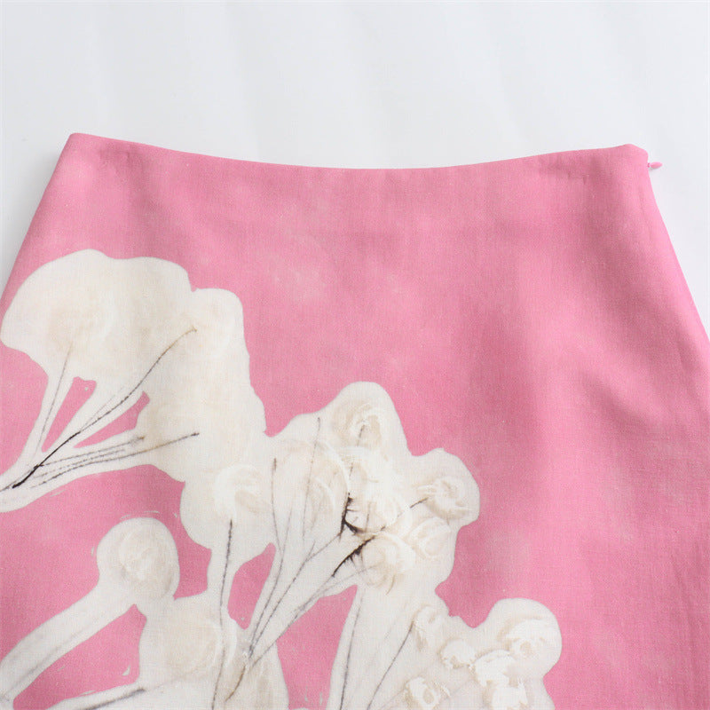 Women's Spring Fashionable Linen Blended Printed Skirts