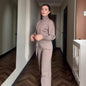 Women's Solid Color Slim Fit Knitted Trousers Suits