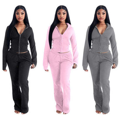 Women's Fashion Elegant Hooded Double Open Two-piece Suits