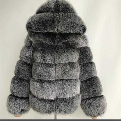 Women's Imitation Fur Hooded Mid-length Slim Fit Coats