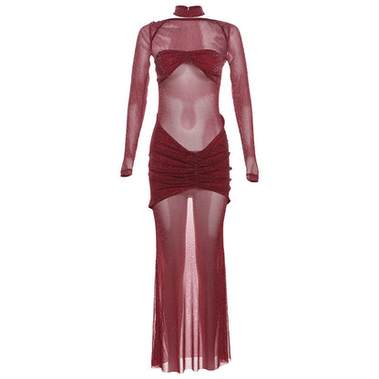 Mesh Micro Transparent Tube Backless Fishtail Dress Dresses