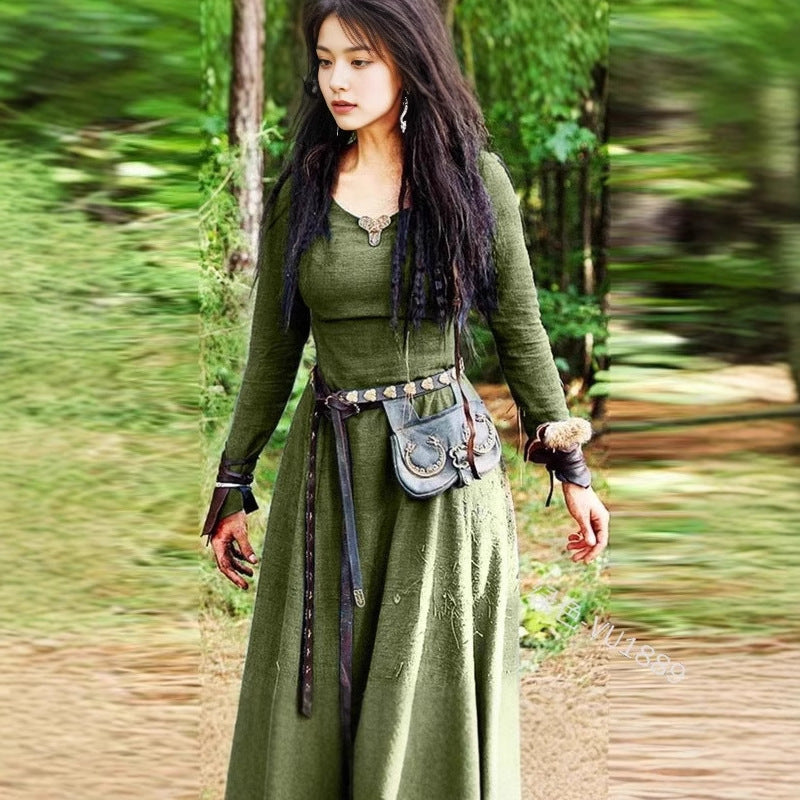 Women's Neck Long Sleeve Slim Dress Renaissance Dresses