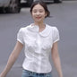 Women's Organ Pleated Solid Color Collar Short-sleeved Blouses