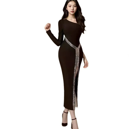 Fashion Long Sleeve One Shoulder Bandage Dress Dresses