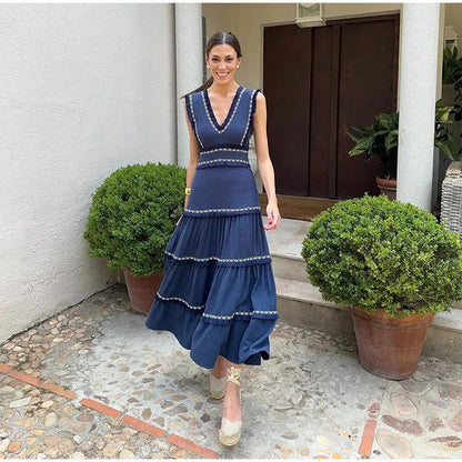 Women's Retro Tassel Stitching Fashion Sleeveless High Dresses