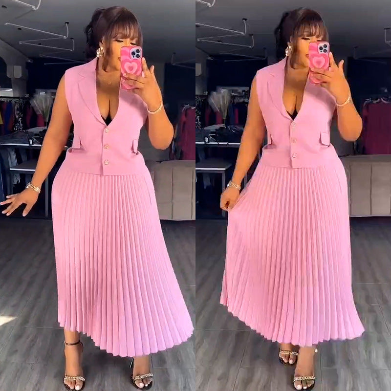 Women's Fashion Elegant Collar Single-breasted Pleated Suits