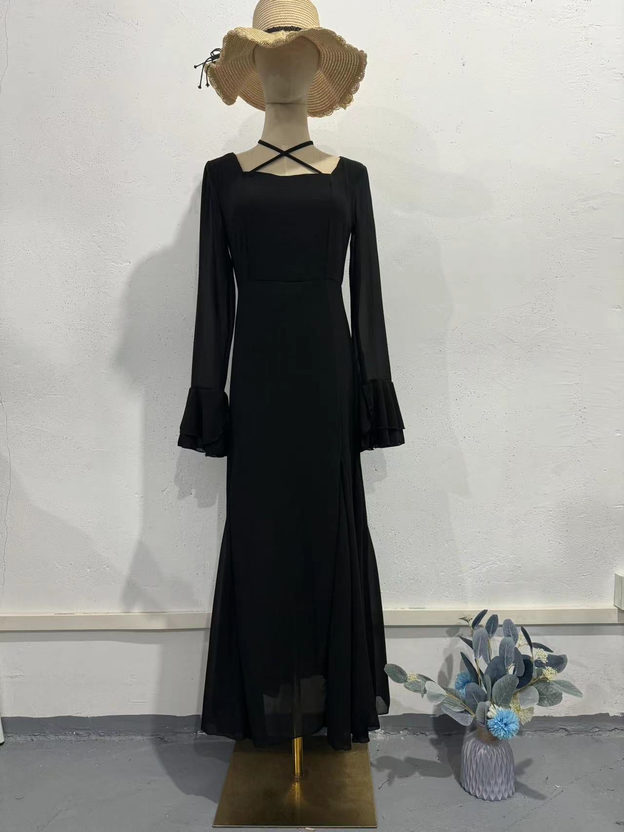 Gentle Chiffon Ruffled Elegant Tied Slim Dresses