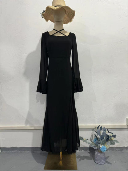 Gentle Chiffon Ruffled Elegant Tied Slim Dresses
