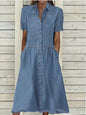 Spring Collar Casual Denim Sleeve Dress Shorts