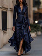 Women's Autumn Waist Trimming Ruffles Elegant Dress Dresses