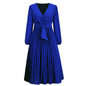 Women's Long Sleeve Pleated Belt Dress A- Dresses