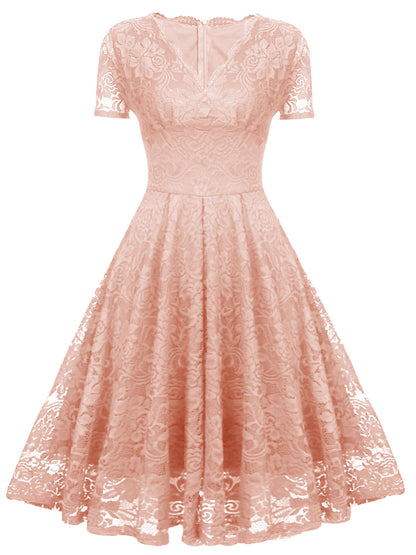 Women's Spring Floral Sleeve Zip Lace Dress Dresses