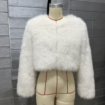 Women's Imitation Tuscan Fur Korean Style Solid Coats