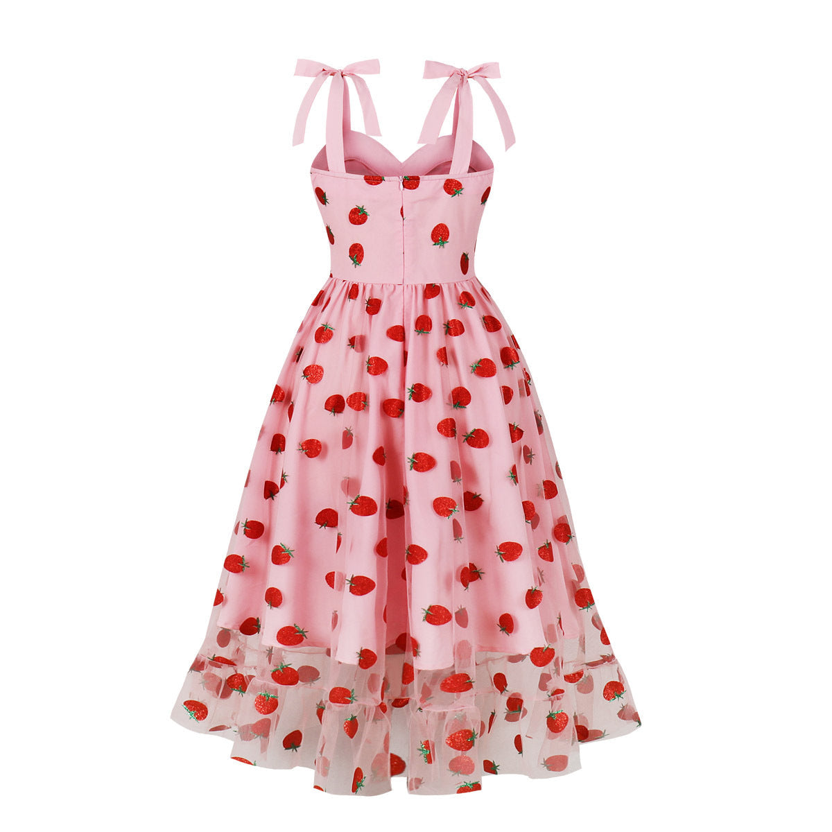 Strawberry Printed Slimming Mesh Tube Hepburn Style Dresses