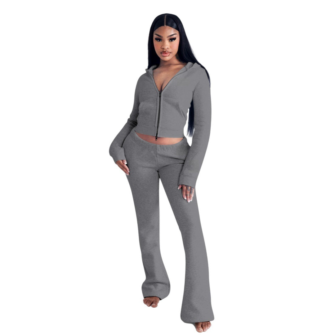 Women's Fashion Elegant Hooded Double Open Two-piece Suits