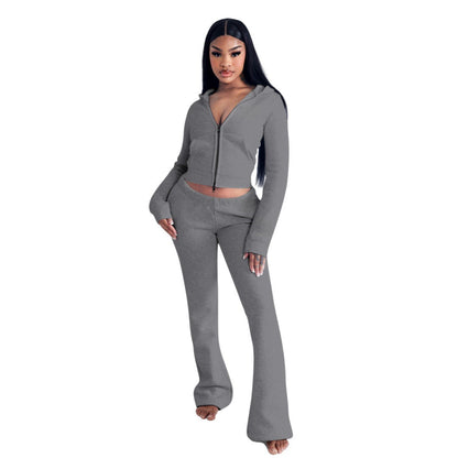 Women's Fashion Elegant Hooded Double Open Two-piece Suits