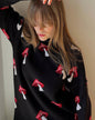Women's Long Loose Mushroom Retro Crew Neck Sleeve Sweaters
