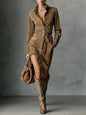 Suede Fashion Long Sleeve Lapel Single Breasted Shirt Dress Dresses