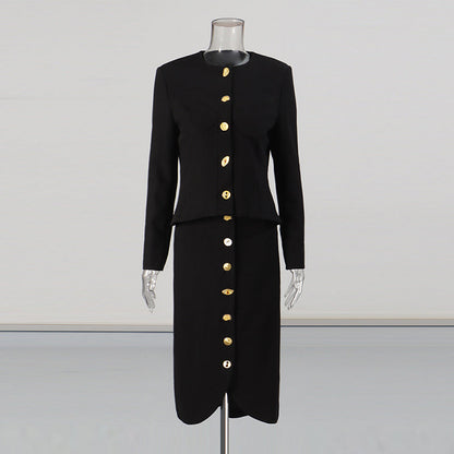 Temperament Waist Single-breasted Round Neck Solid Suits