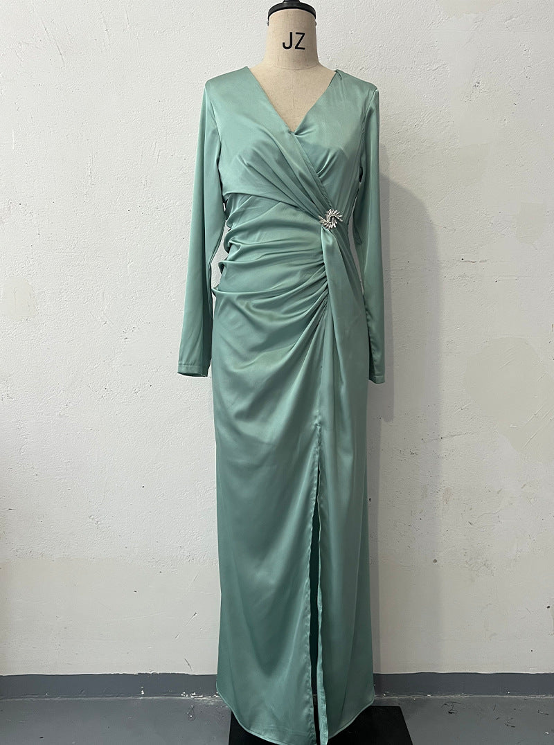 Women's Summer Solid Color Long Sleeve Slim Dresses