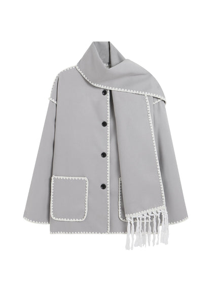 Women's Fashion Woolen Thick Loose With Scarf Coats