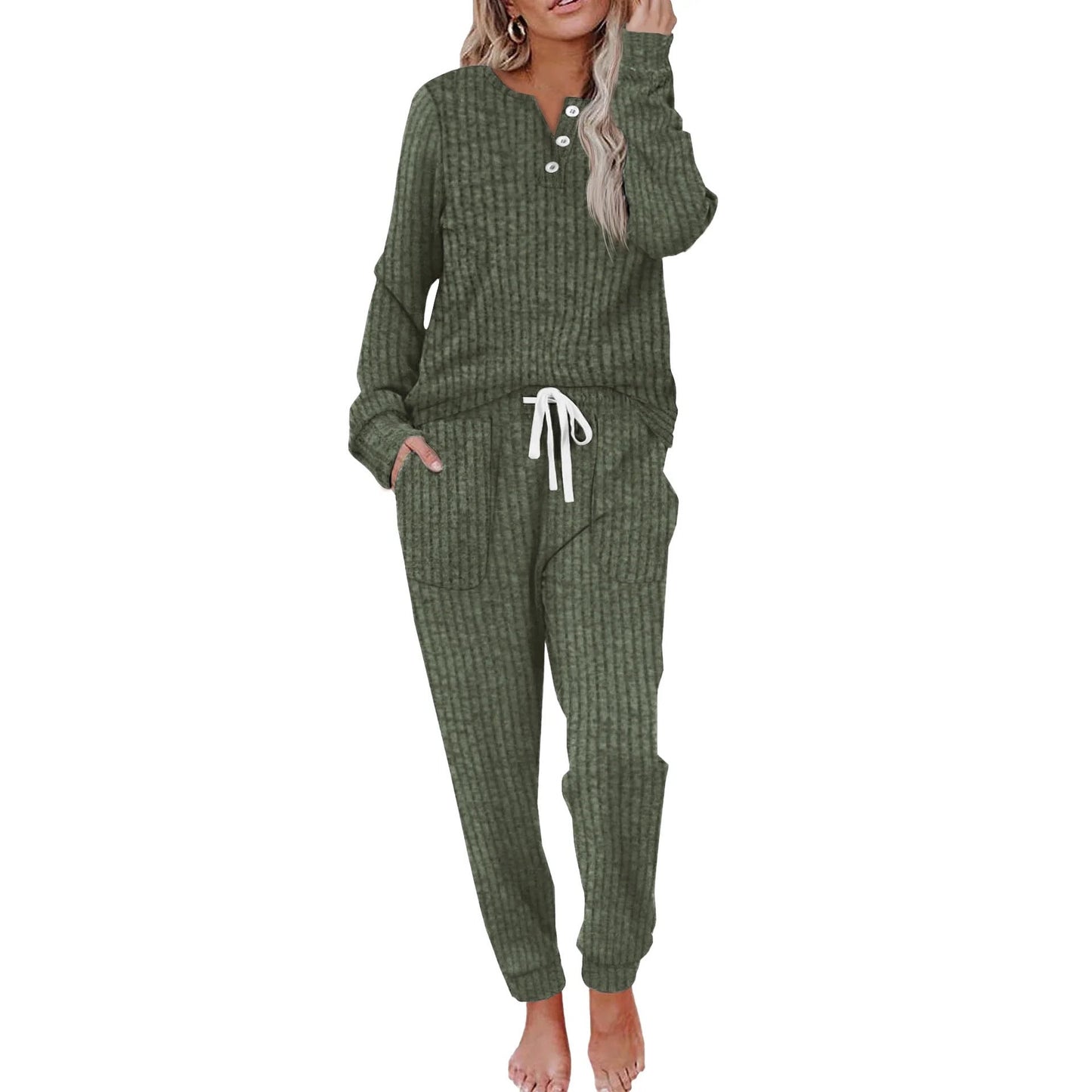 Women's Two-piece Casual Pocket Buckle Sports Trousers Sweaters
